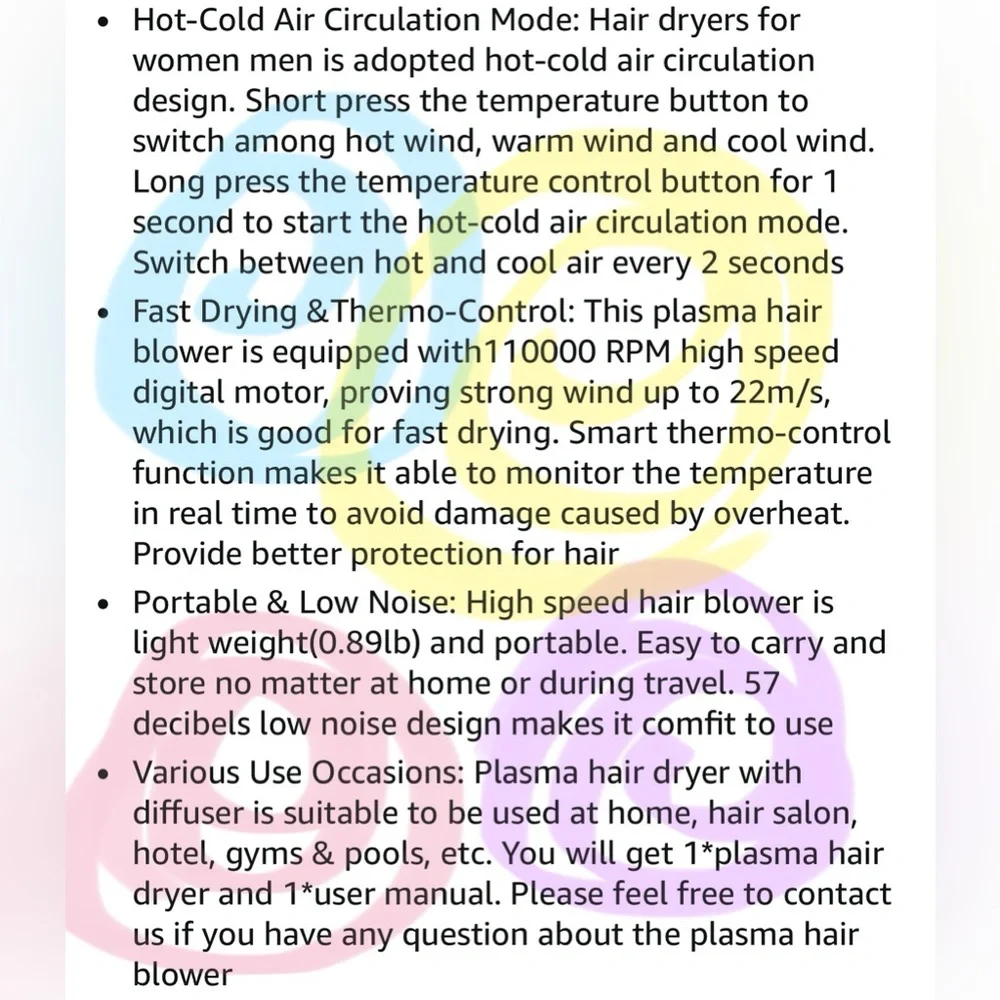 NEW! Plasma Hair Dryer (Positive+Negative Ionic) 1500W Dark Gray